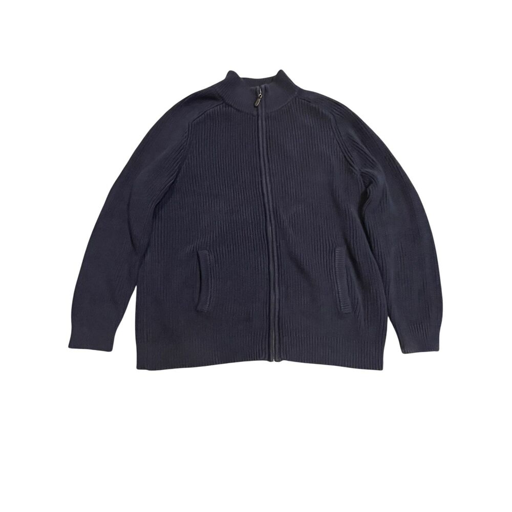 L.L.Bean Rib Knit Zip Cardigan Sweater Navy Blue XL Tall Men’s Mock Neck Cotton